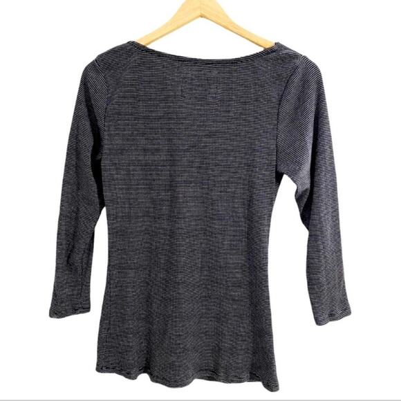 Anthropologie Deletta Black & Gray Striped Ophelia Ruffle & Lace Knit Top,Size M - Picture 5 of 12